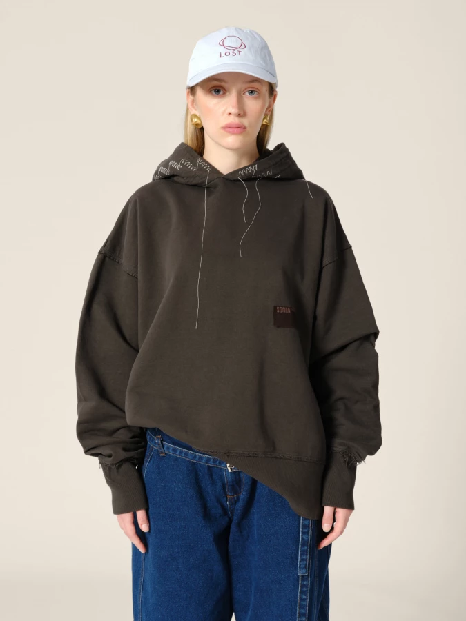 Brown Organic Cotton Hoodie with Contrasting Details