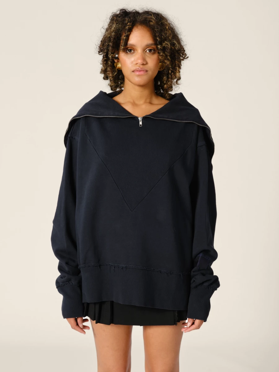 Dark Blue Organic Cotton Half Zip Up