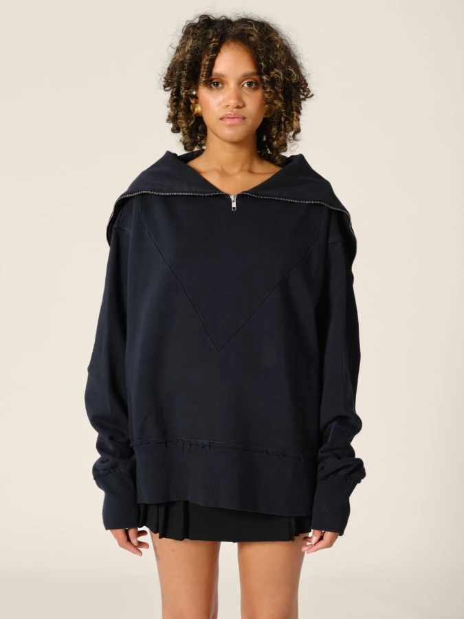 Dark Blue Organic Cotton Half Zip Up