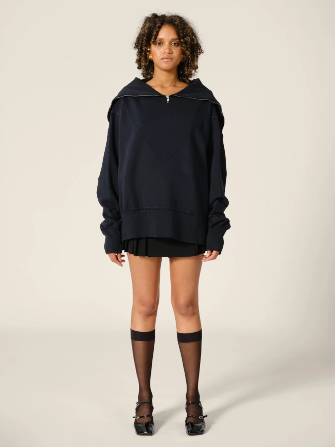 Dark Blue Organic Cotton Half Zip Up