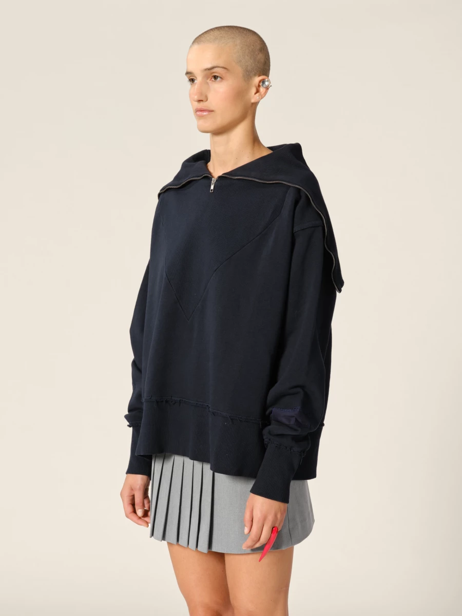 Dark Blue Organic Cotton Half Zip Up