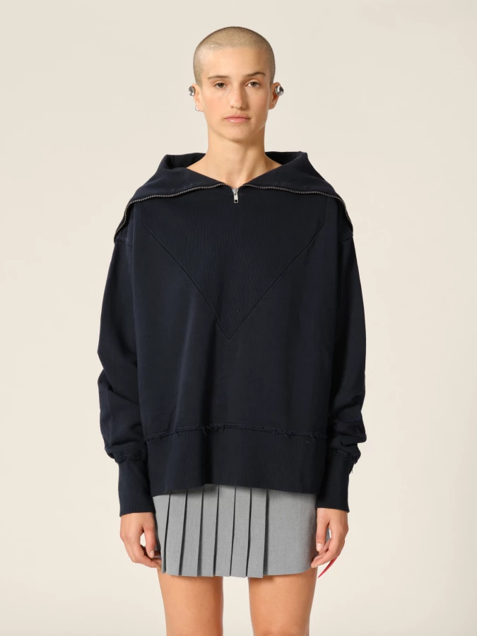 Dark Blue Organic Cotton Half Zip Up