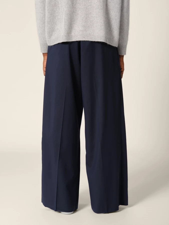 Dark Blue Folded Upcycled Wool Wide Leg Trousers
