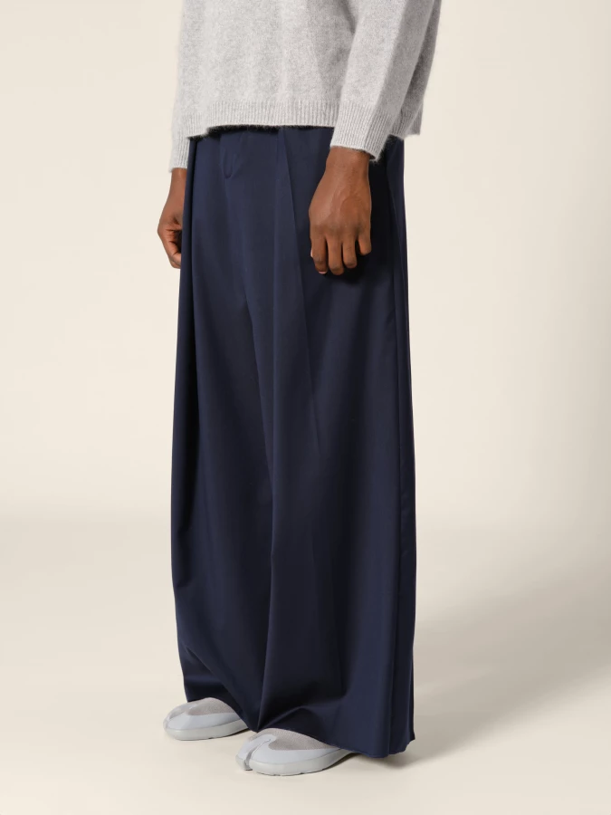 Dark Blue Folded Upcycled Wool Wide Leg Trousers