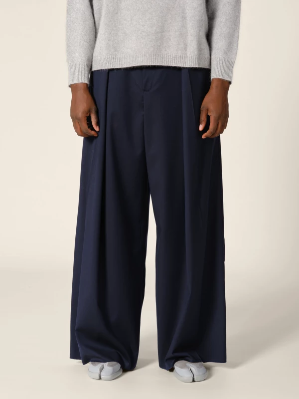 Dark Blue Folded Upcycled Wool Wide Leg Trousers 2