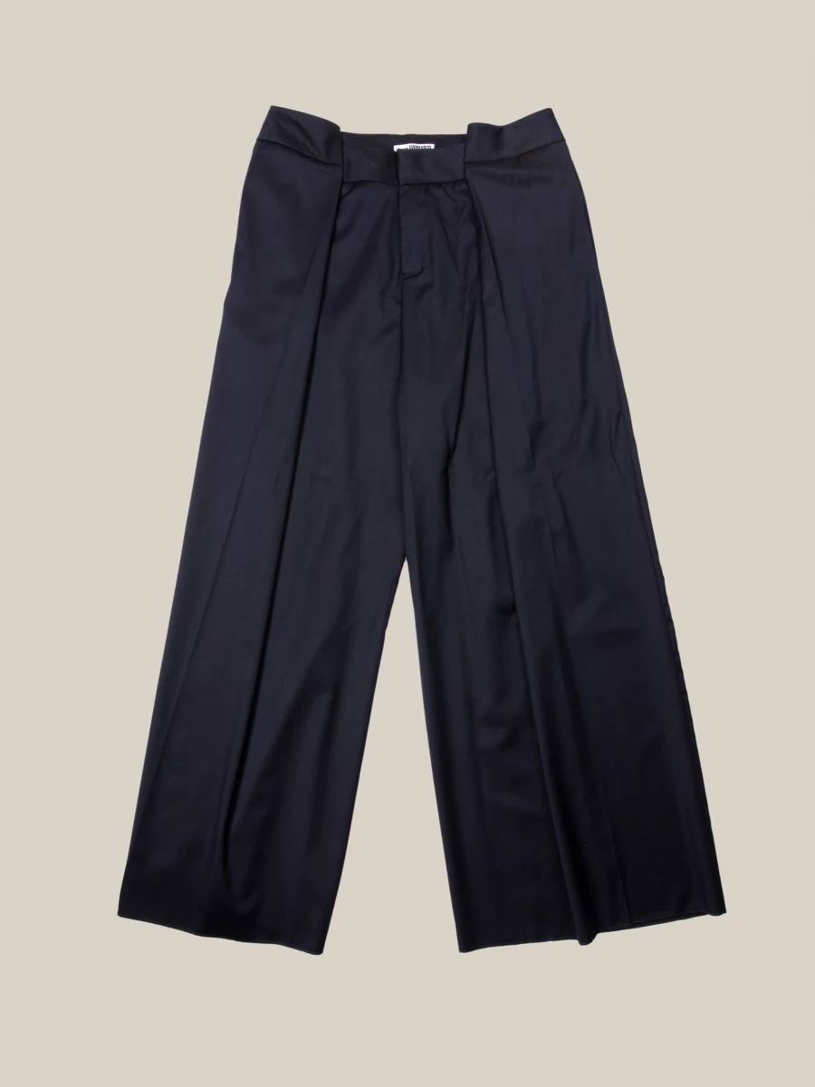 Dark Blue Folded Upcycled Wool Wide Leg Trousers