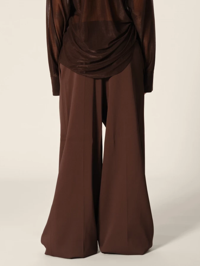 Brown Folded Upcycled Wool Wide Leg Trousers