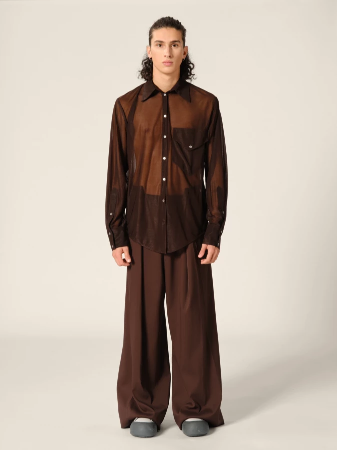 Brown Folded Upcycled Wool Wide Leg Trousers