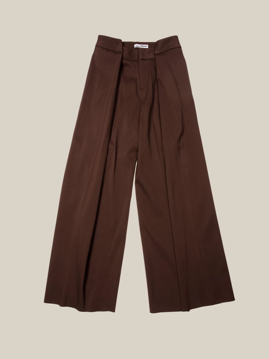 Brown Folded Upcycled Wool Wide Leg Trousers