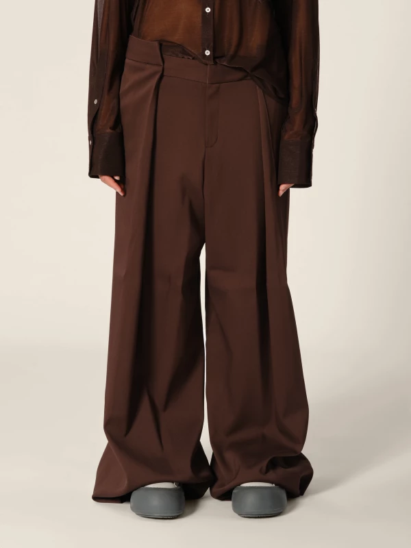 Brown Folded Upcycled Wool Wide Leg Trousers