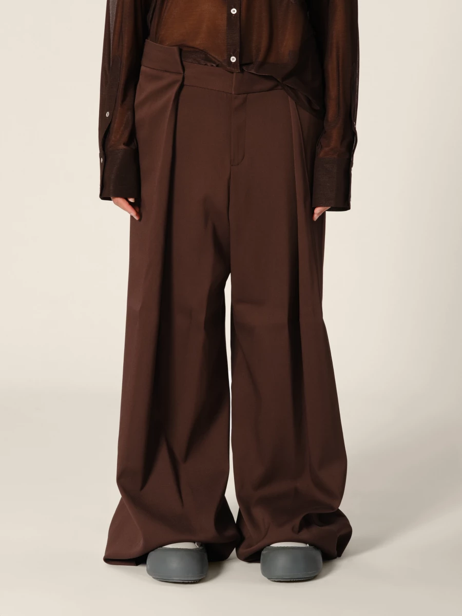 Brown Folded Upcycled Wool Wide Leg Trousers