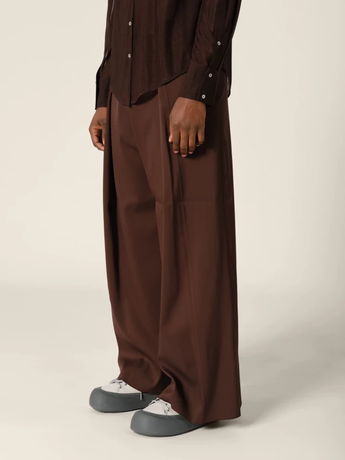 Brown Folded Upcycled Wool Wide Leg Trousers