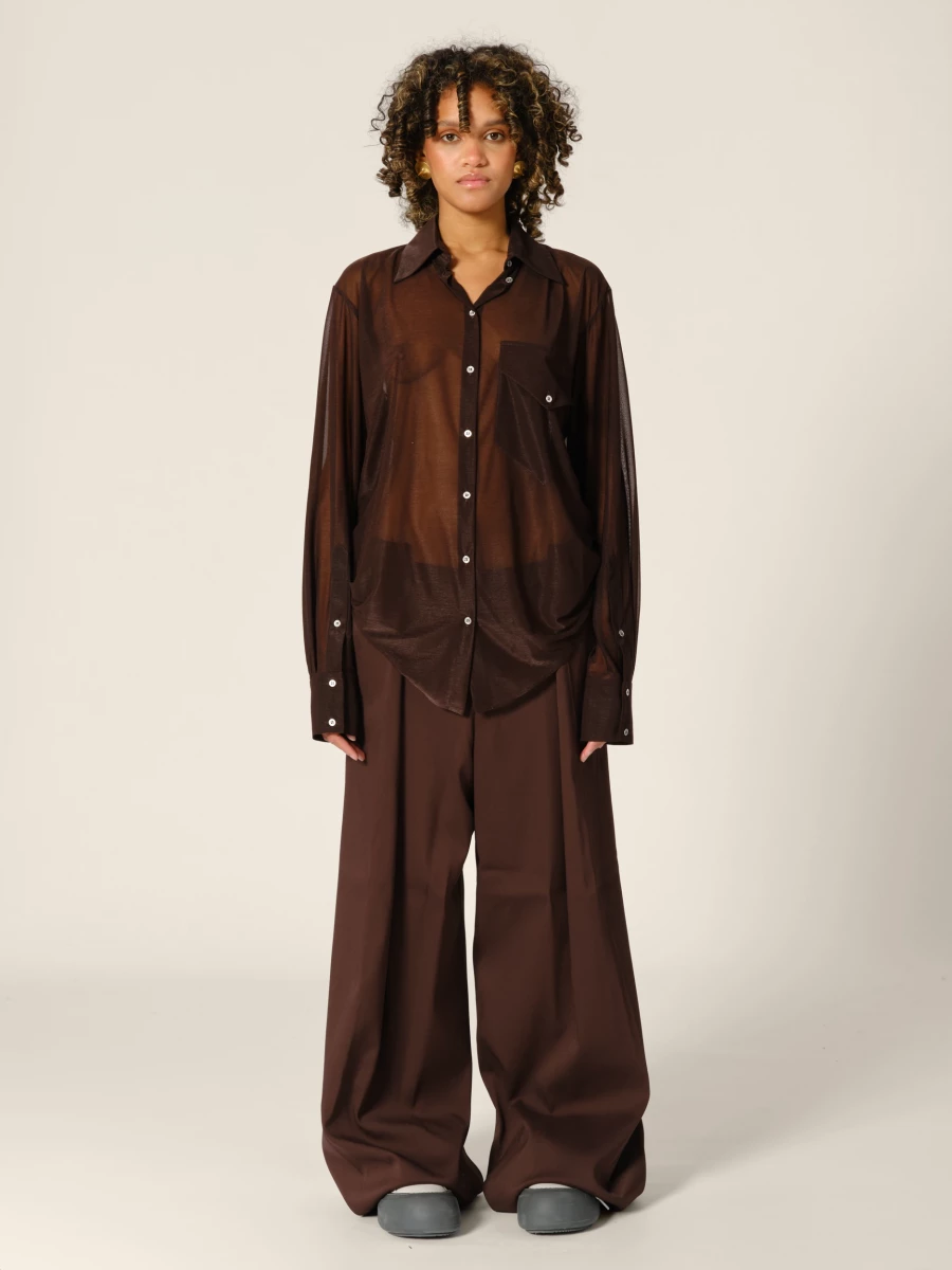 Brown Folded Upcycled Wool Wide Leg Trousers