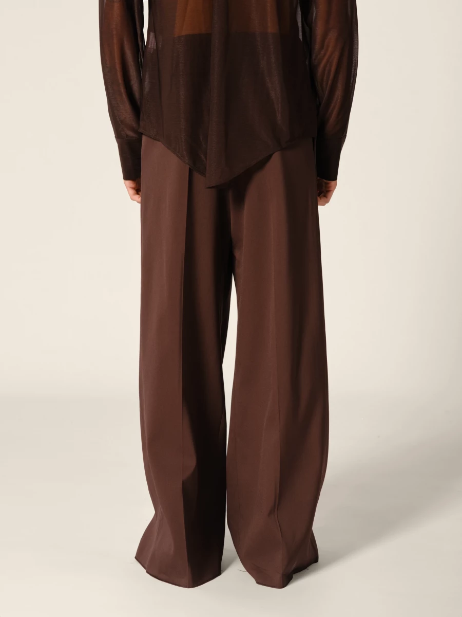 Brown Folded Upcycled Wool Wide Leg Trousers