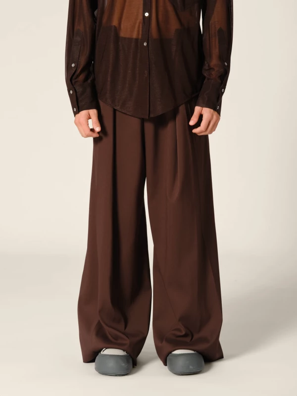 Brown Folded Upcycled Wool Wide Leg Trousers 2