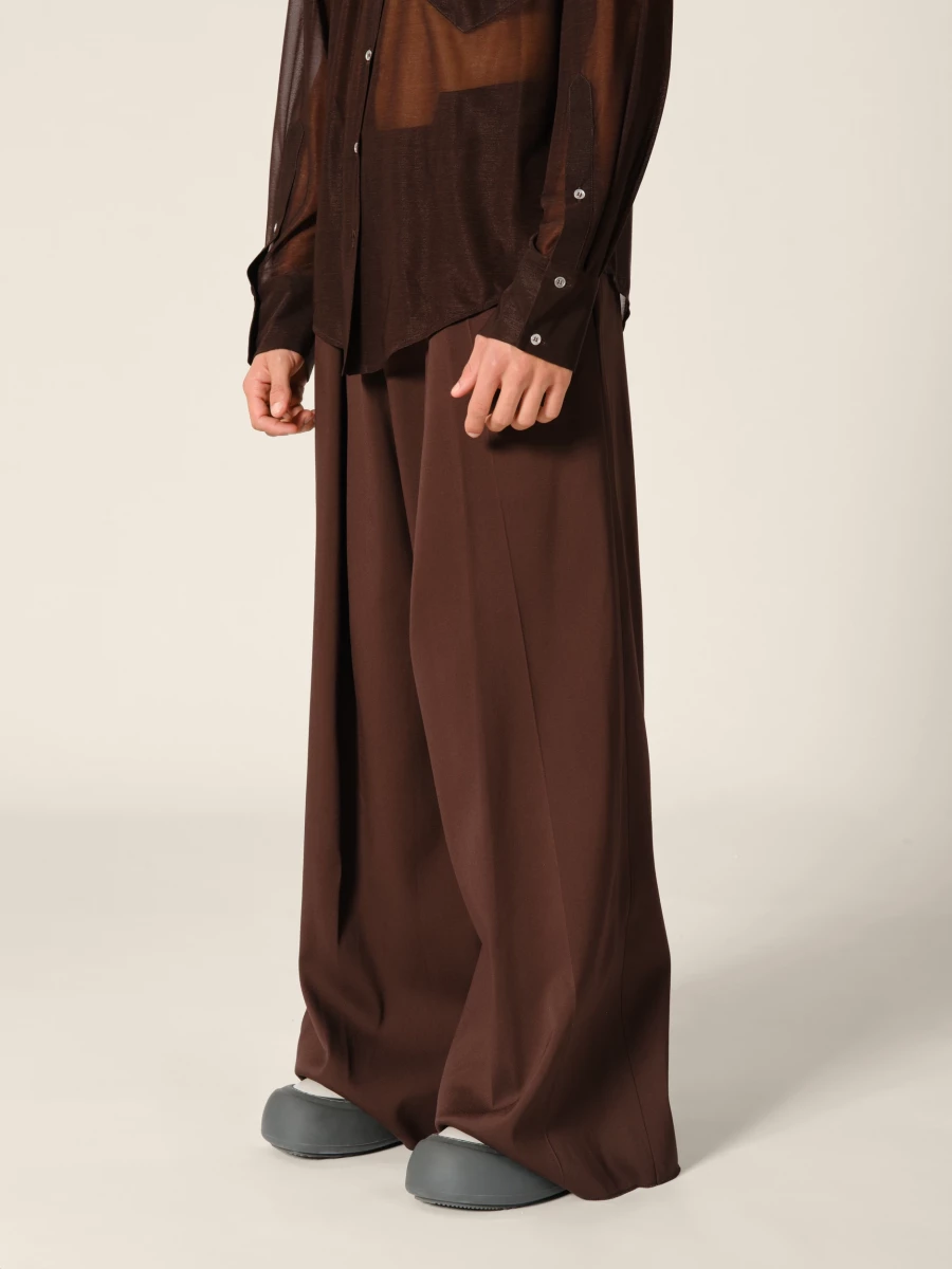 Brown Folded Upcycled Wool Wide Leg Trousers
