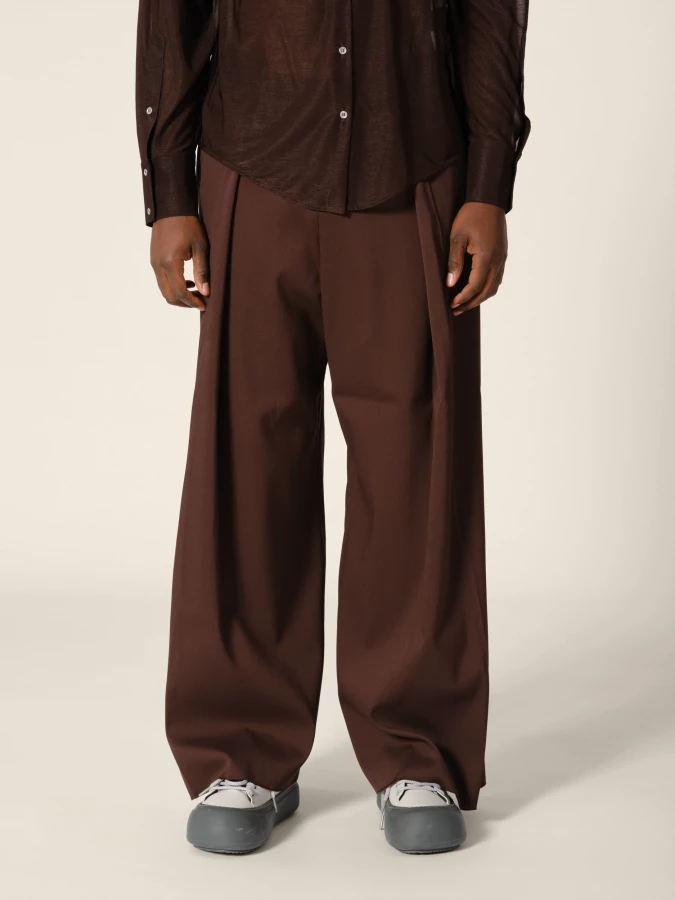 Brown Folded Upcycled Wool Wide Leg Trousers