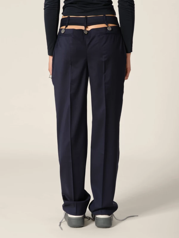 Dark Blue Back Dropped Upcycled Wool Tailored Trousers 2