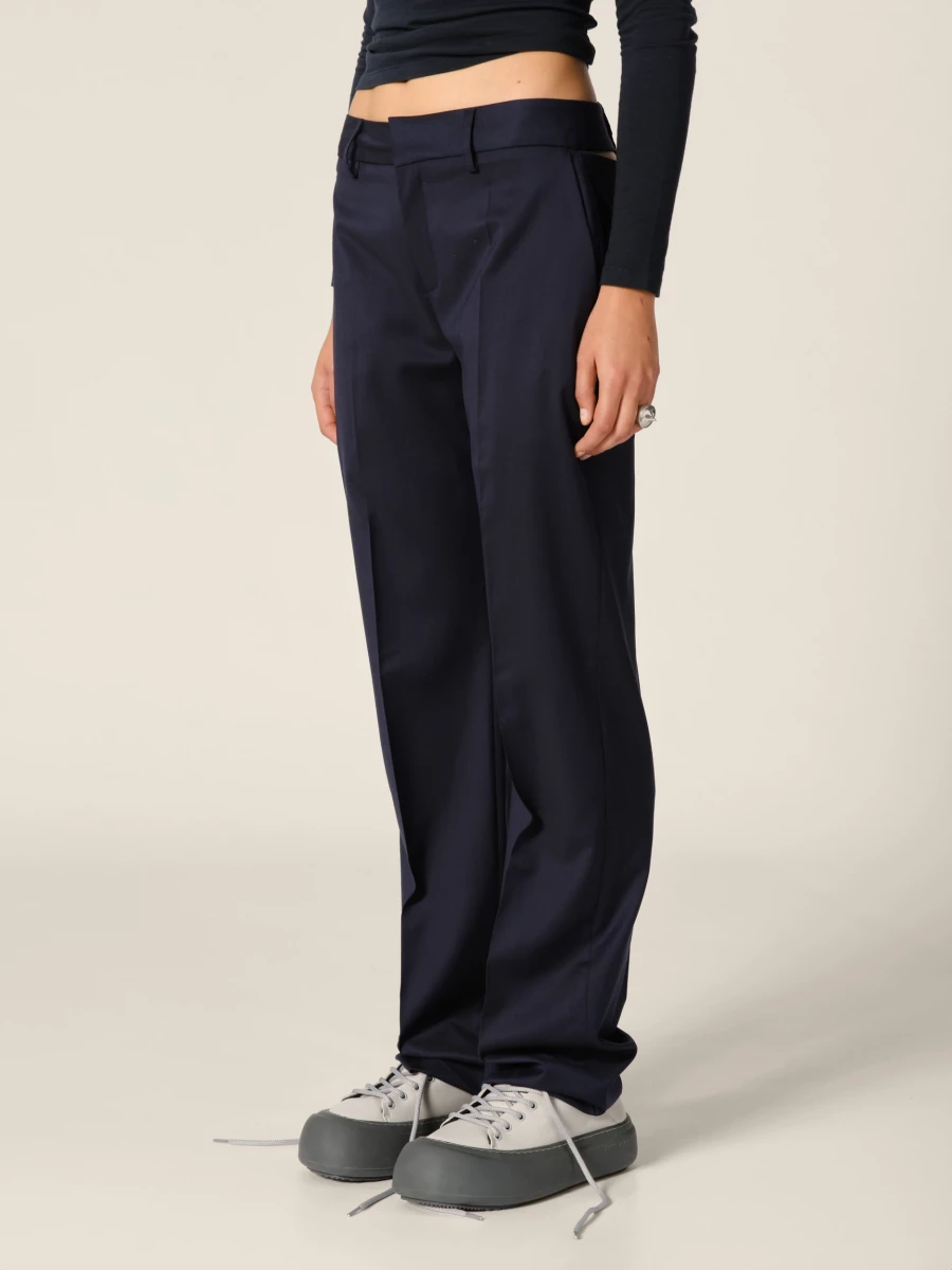 Pantaloni Blu Scuro con chiusura apribile posteriore a gamba dritta in lana riciclata