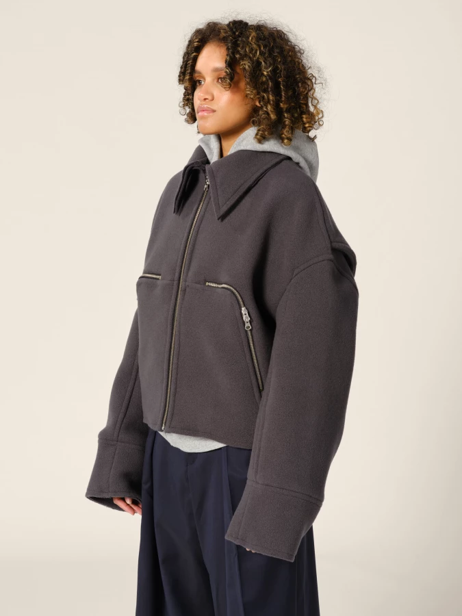 Giacca Grigia 'Marty' con colletto in lana