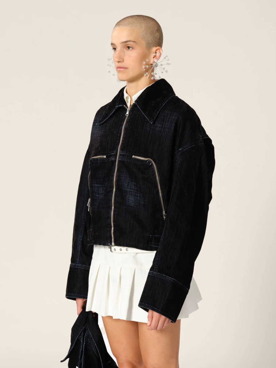 Giacca Blu Scuro 'Marty' con colletto in denim di velluto