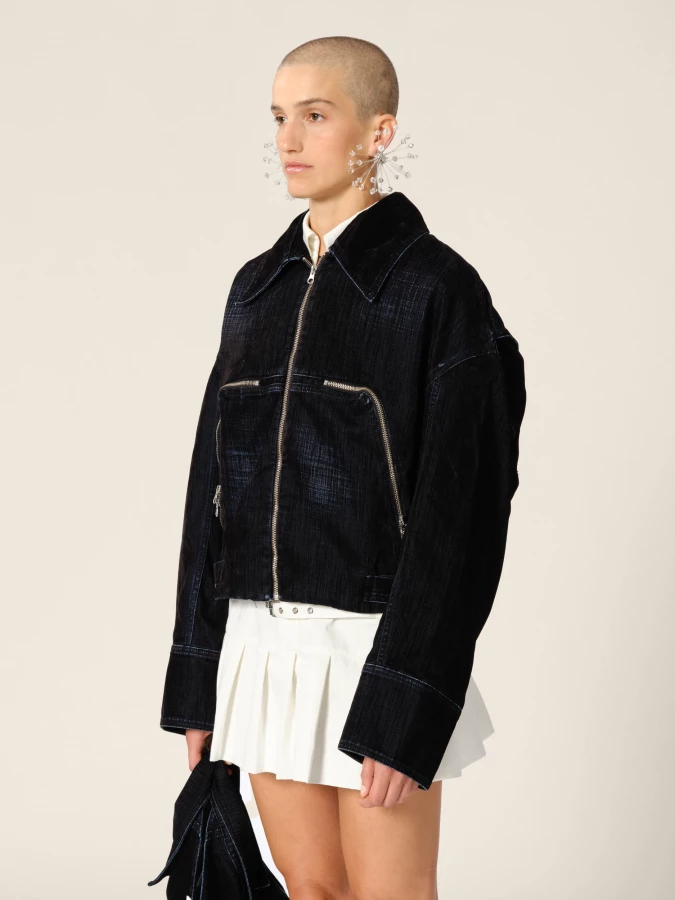 Giacca Blu Scuro 'Marty' con colletto in denim di velluto