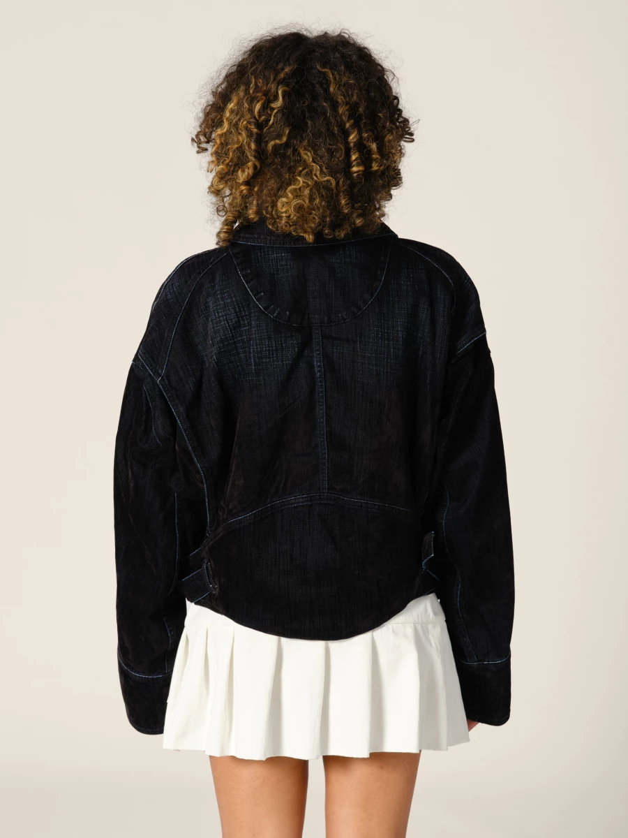 Giacca Blu Scuro 'Marty' con colletto in denim di velluto