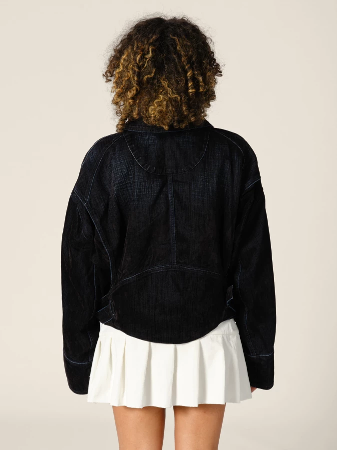 Giacca Blu Scuro 'Marty' con colletto in denim di velluto