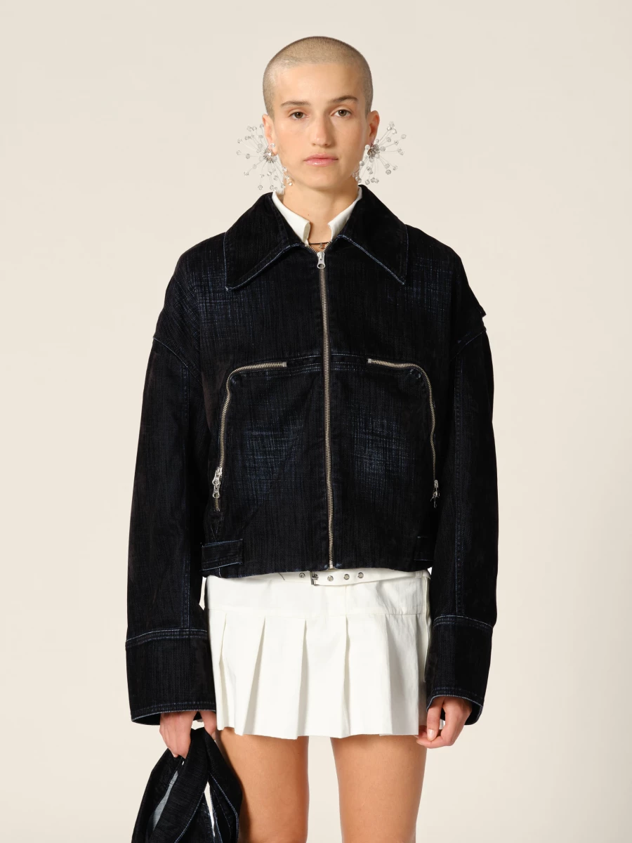 Giacca Blu Scuro 'Marty' con colletto in denim di velluto