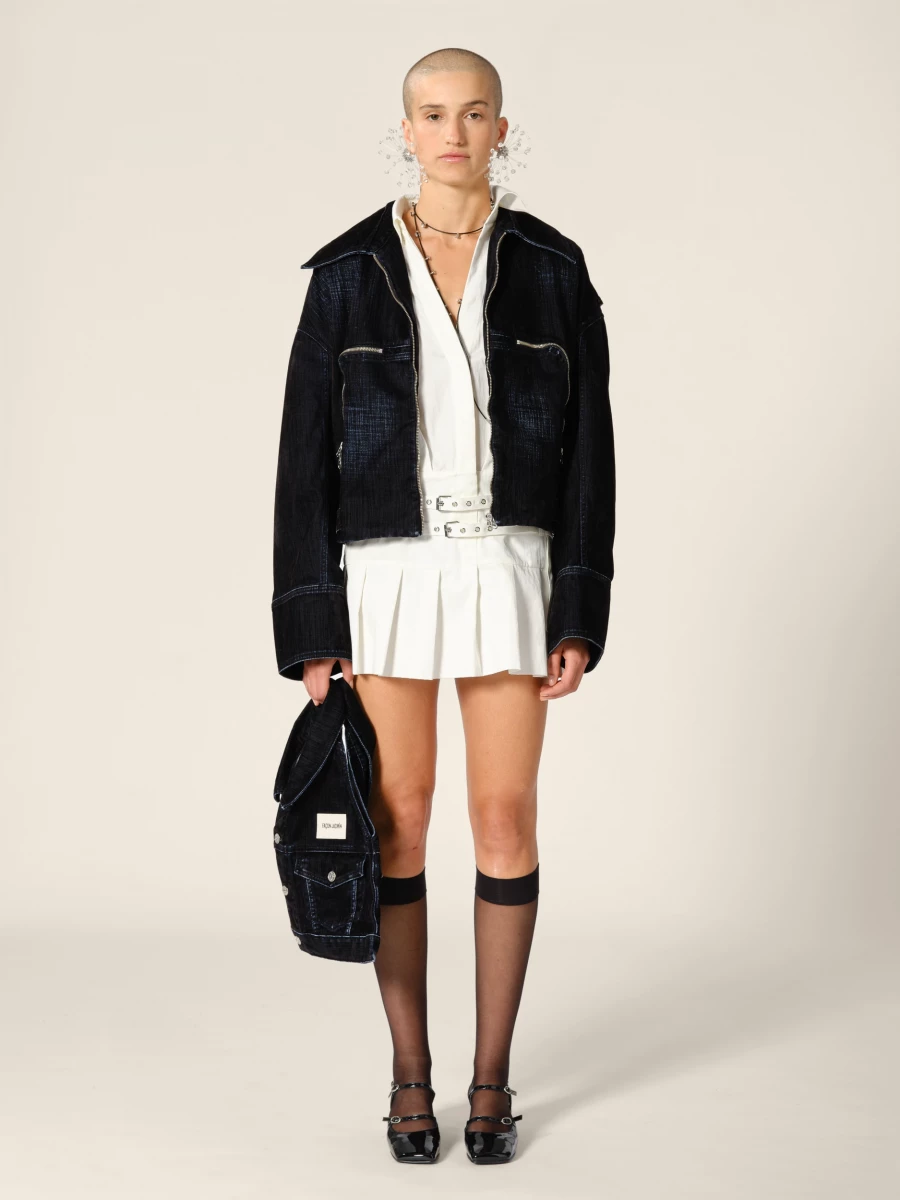 Dark Blue 'Marty' Boxy Velvet Denim Jacket