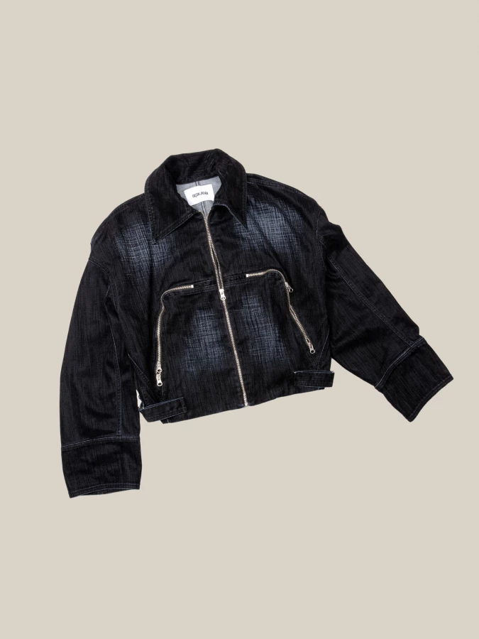 Giacca Blu Scuro 'Marty' con colletto in denim di velluto