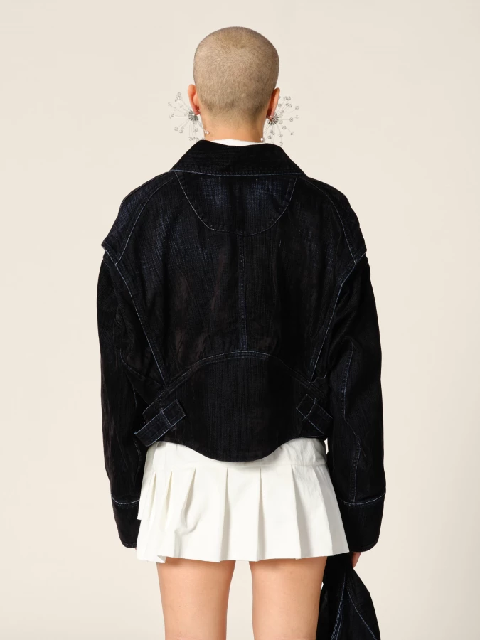 Giacca Blu Scuro 'Marty' con colletto in denim di velluto