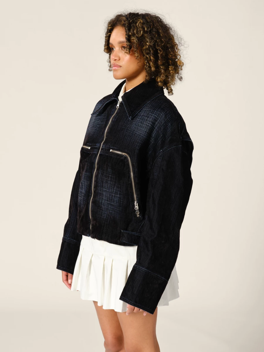 Dark Blue 'Marty' Boxy Velvet Denim Jacket
