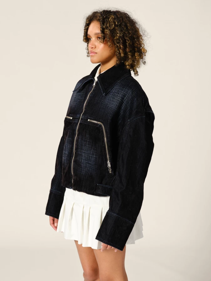 Dark Blue 'Marty' Boxy Velvet Denim Jacket