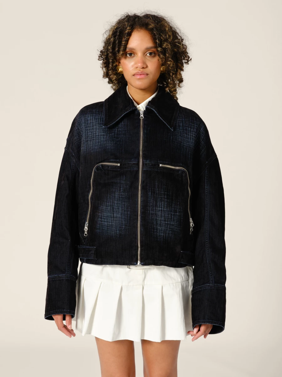 Dark Blue 'Marty' Boxy Velvet Denim Jacket