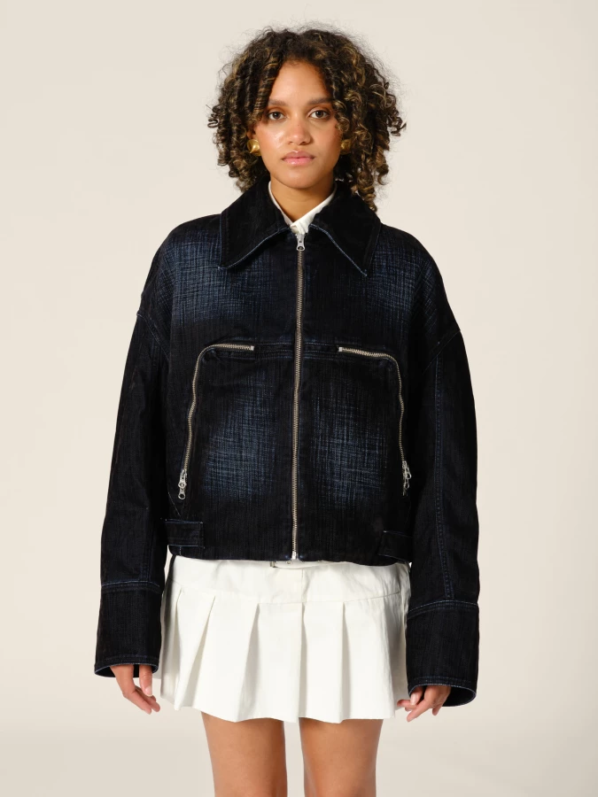 Dark Blue 'Marty' Boxy Velvet Denim Jacket