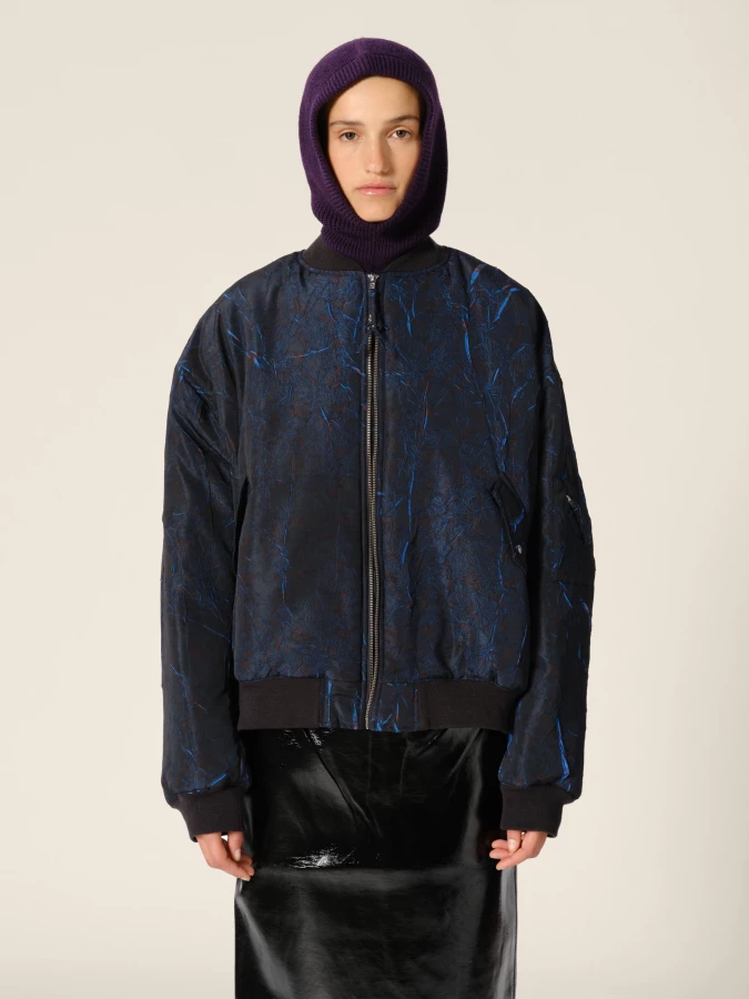 Blue 'Macks' Printed Oversized Padded Bomber Jacket