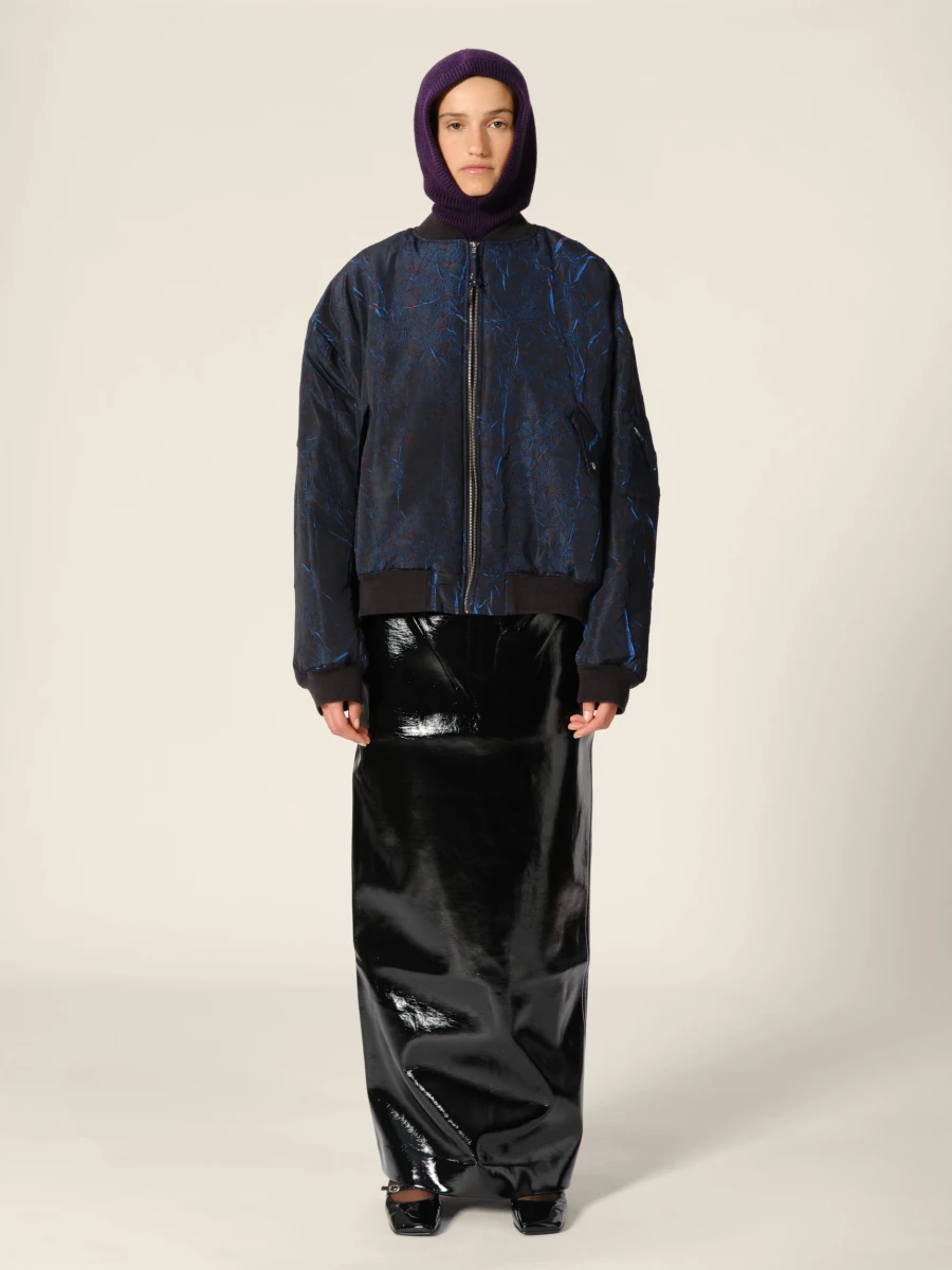 Blue 'Macks' Printed Oversized Padded Bomber Jacket