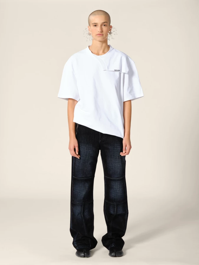 Jeans Blu Scuro 'Palerma' Biker a gamba dritta in denim di velluto