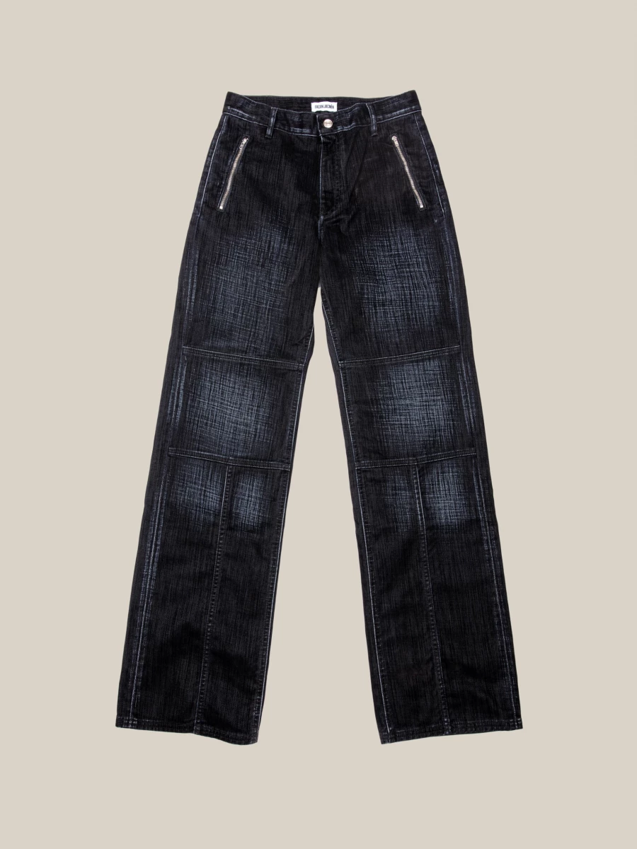 Dark Blue 'Palerma' Biker Velvet Denim Jeans