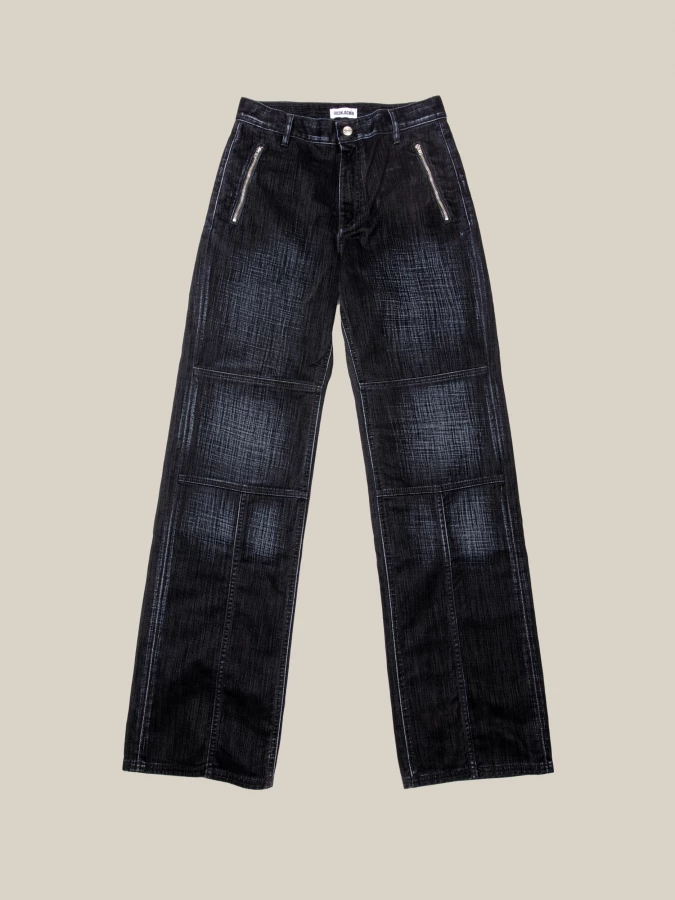 Dark Blue 'Palerma' Biker Velvet Denim Jeans