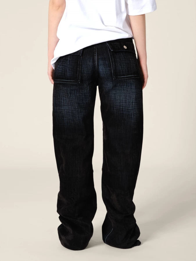 Jeans Blu Scuro 'Palerma' Biker a gamba dritta in denim di velluto