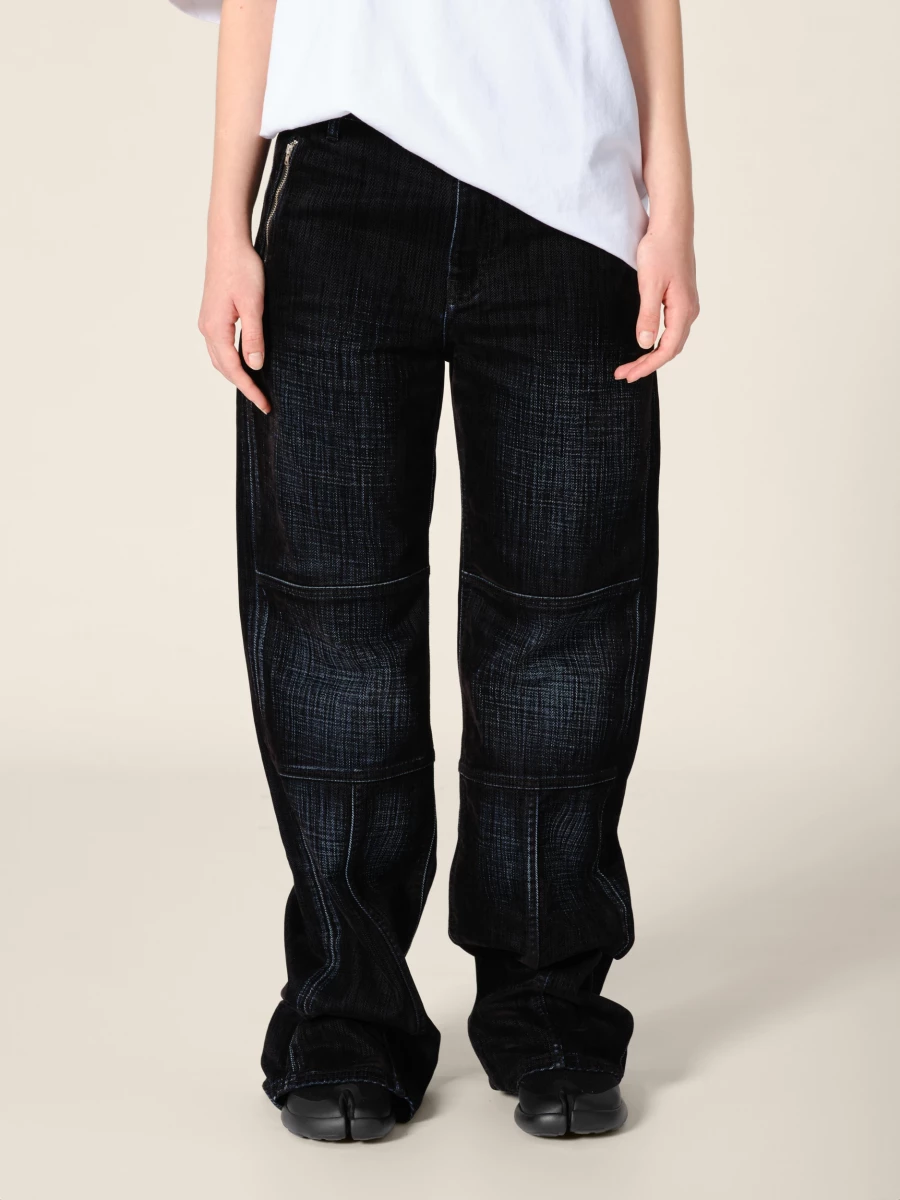 Dark Blue 'Palerma' Biker Velvet Denim Jeans