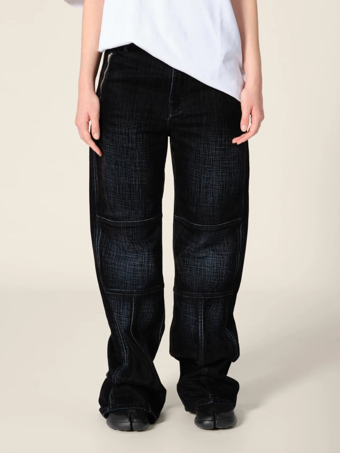 Dark Blue 'Palerma' Biker Velvet Denim Jeans