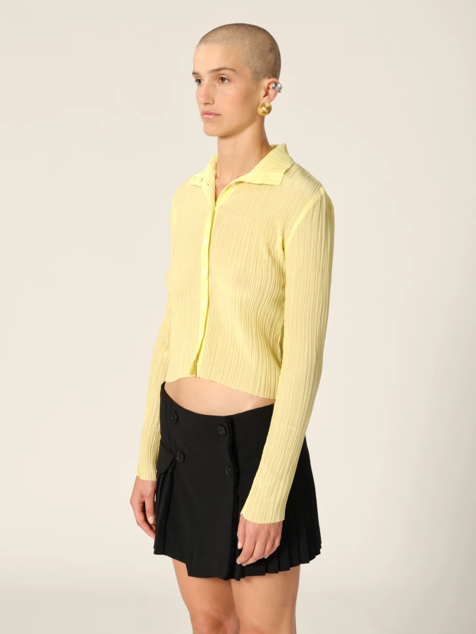 Yellow 'Chelby' Semi-Transaperent Pleated Shirt
