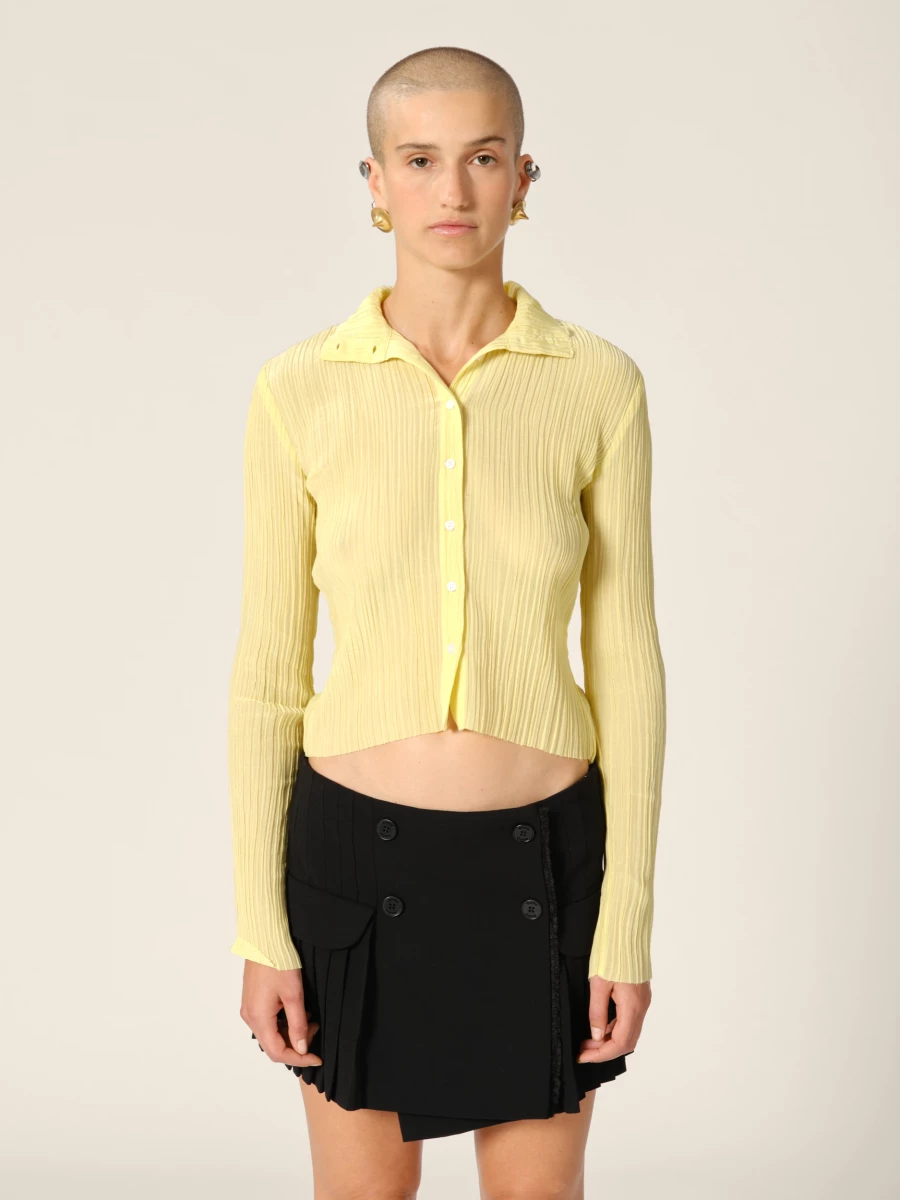 Yellow 'Chelby' Semi-Transaperent Pleated Shirt