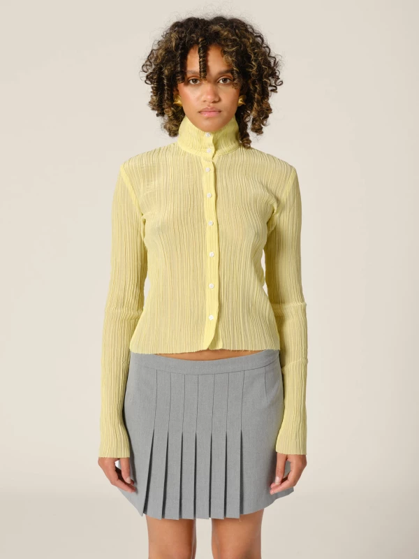 Yellow 'Chelby' Semi-Transaperent Pleated Shirt 2