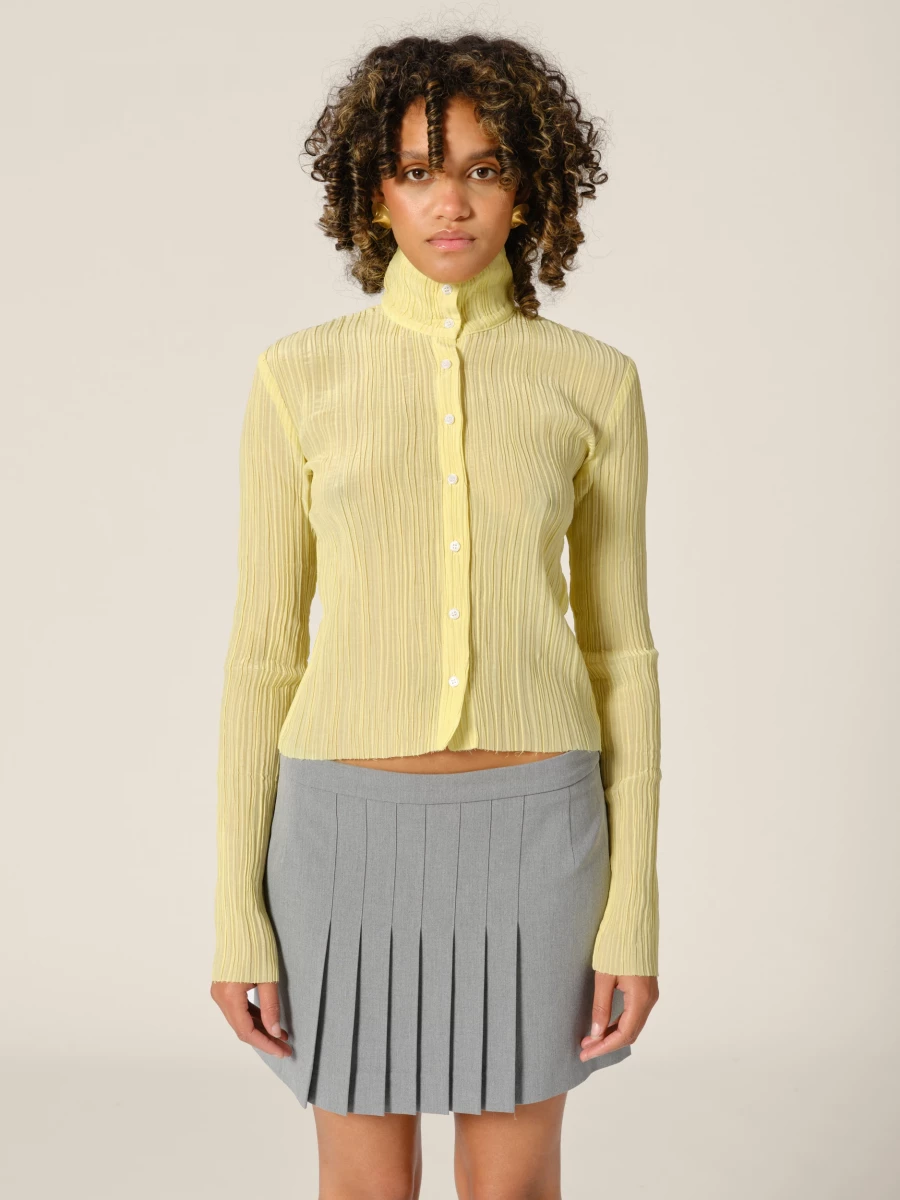 Yellow 'Chelby' Semi-Transaperent Pleated Shirt