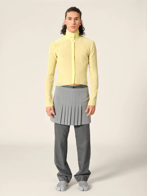 Yellow 'Chelby' Semi-Transaperent Pleated Shirt