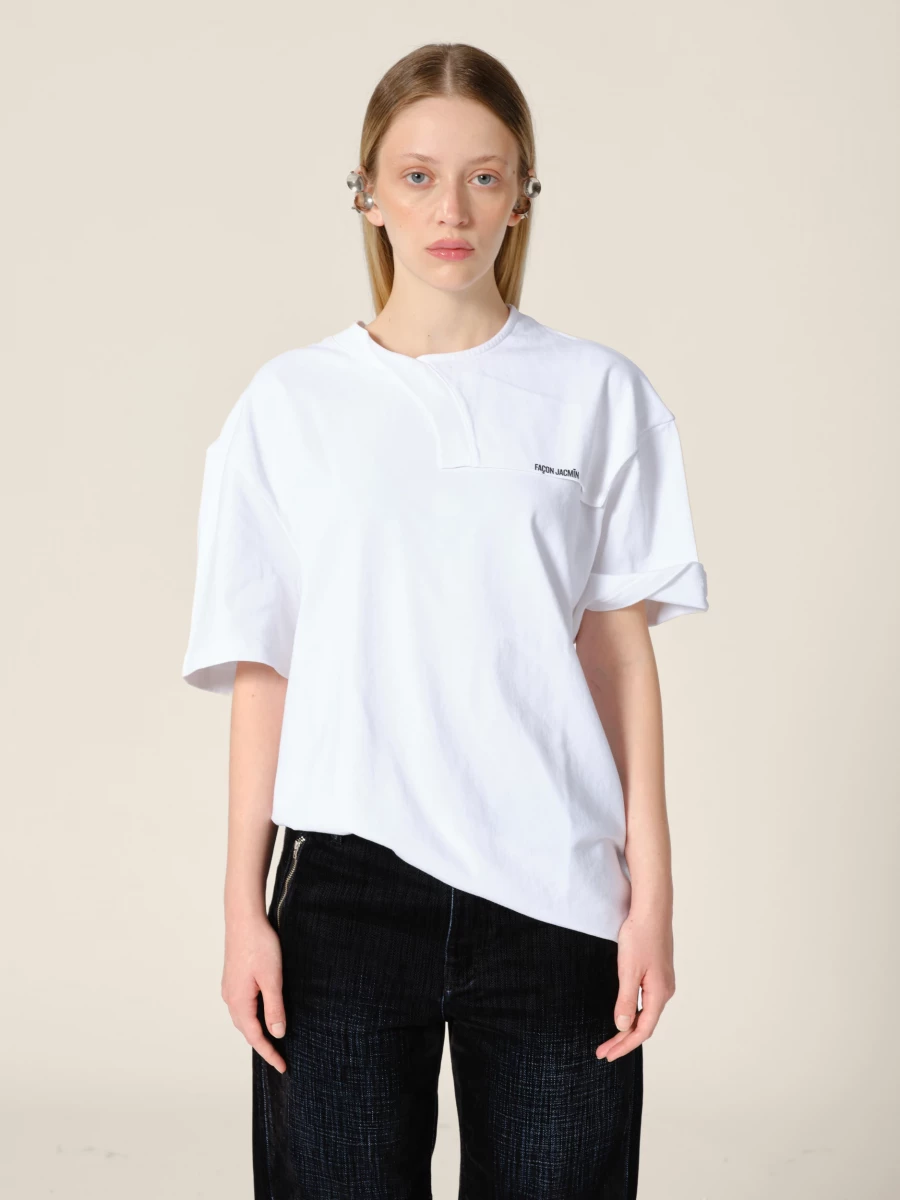 White 'Tiago' Tompe l'oeil Cotton T-Shirt